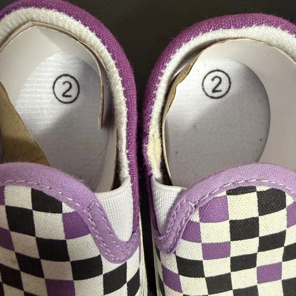 Checkerboard Crib Shoes Unisex Girls Size 2 Purple Black White Skate Casual Soft